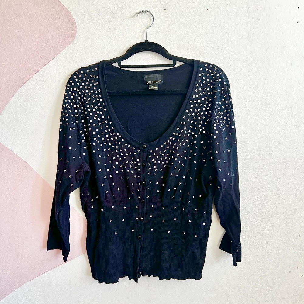 Lane Bryant Black Cardigan Sequin Embellished Elegant Party Glam Sz 18/20